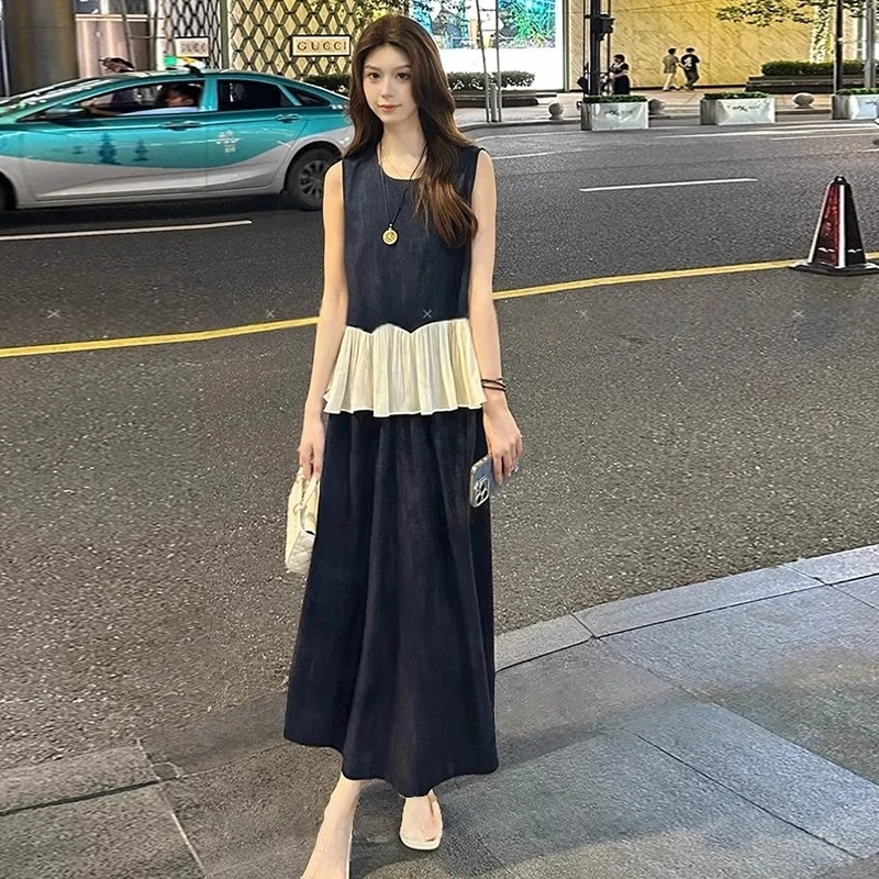 高级感气质荷叶边无袖上衣半身裙两件套