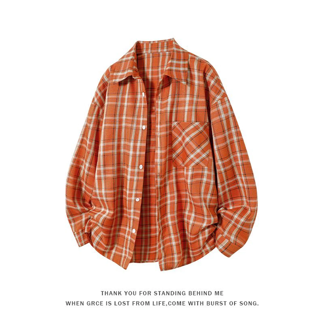 MR.MUDI/穆迪先生美式复古格纹长袖衬衫男士秋季新款潮宽松衬衣