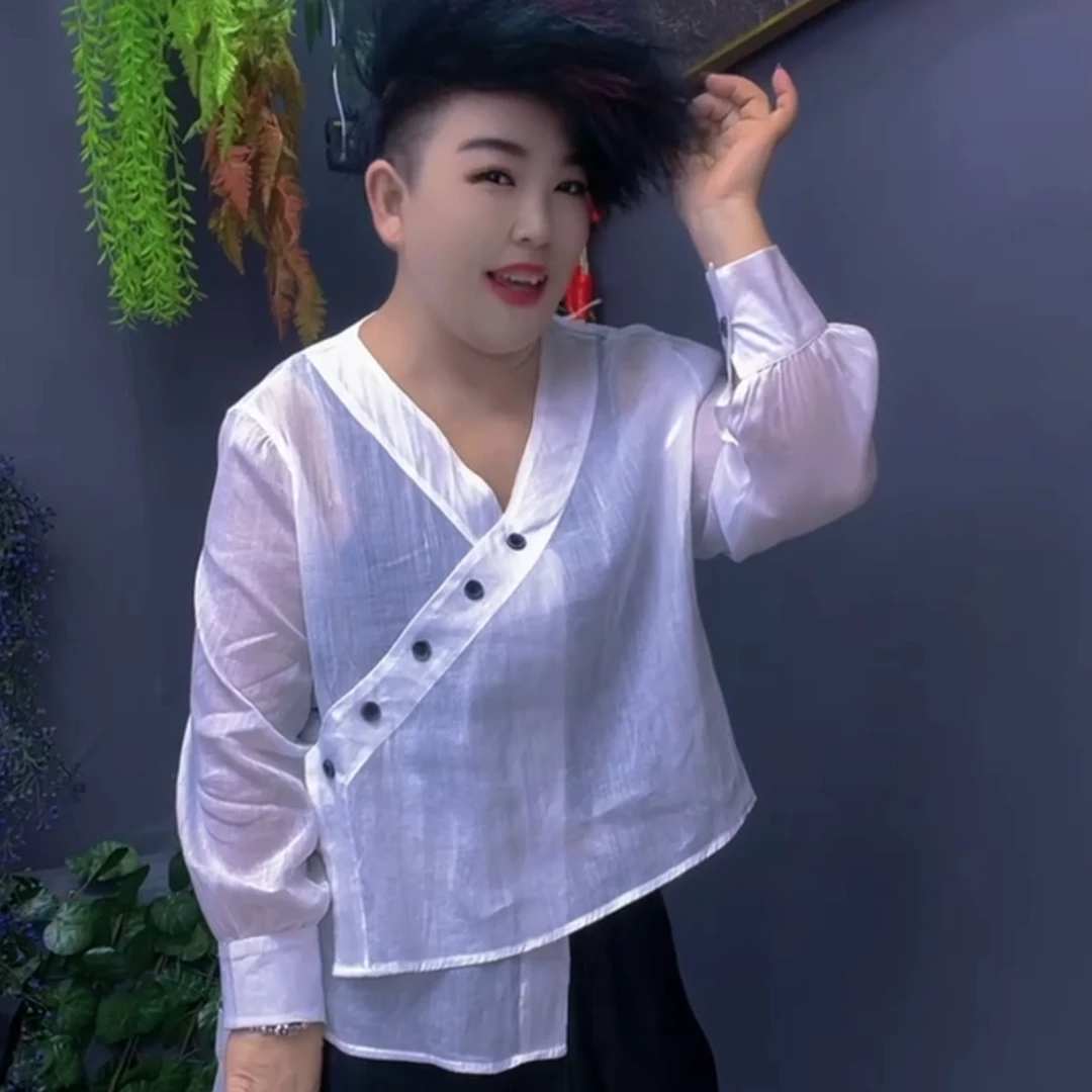 夏季薄款苎麻偏襟小衫宽松复古文艺风格上衣