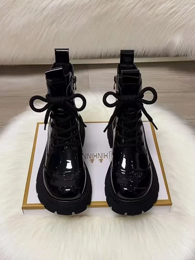 酷酷皮毛一体女鞋修面皮英伦秋季保暖单靴时尚休闲鞋侧拉链秋冬