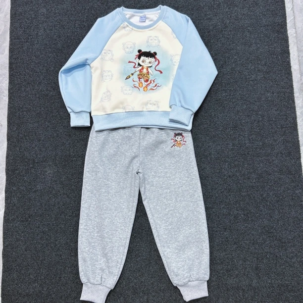 儿童哪吒套装2025春秋季新款男童纯棉圆领卫衣卫裤男宝春装两件套