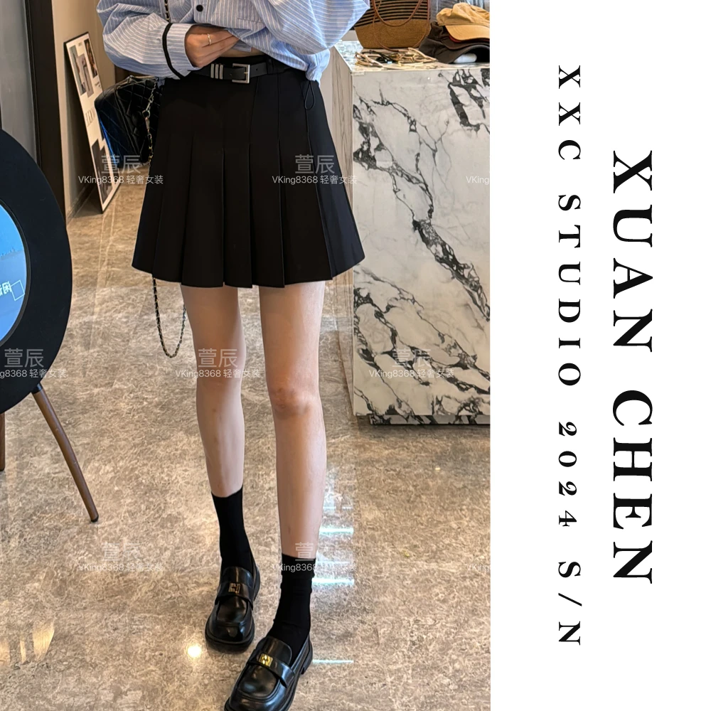 【完美比例】时髦显高百褶小黑裙小个子时尚高腰显瘦半身裙女#3308