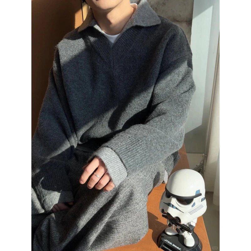 -EQME-美拉德复古立领毛衣男秋季古着vintage慵懒针织衫上衣