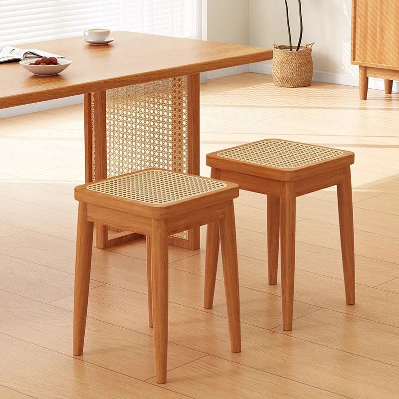 实木凳子家用餐桌凳现代简约编藤椅客厅休闲凳北欧加厚梳妆方凳