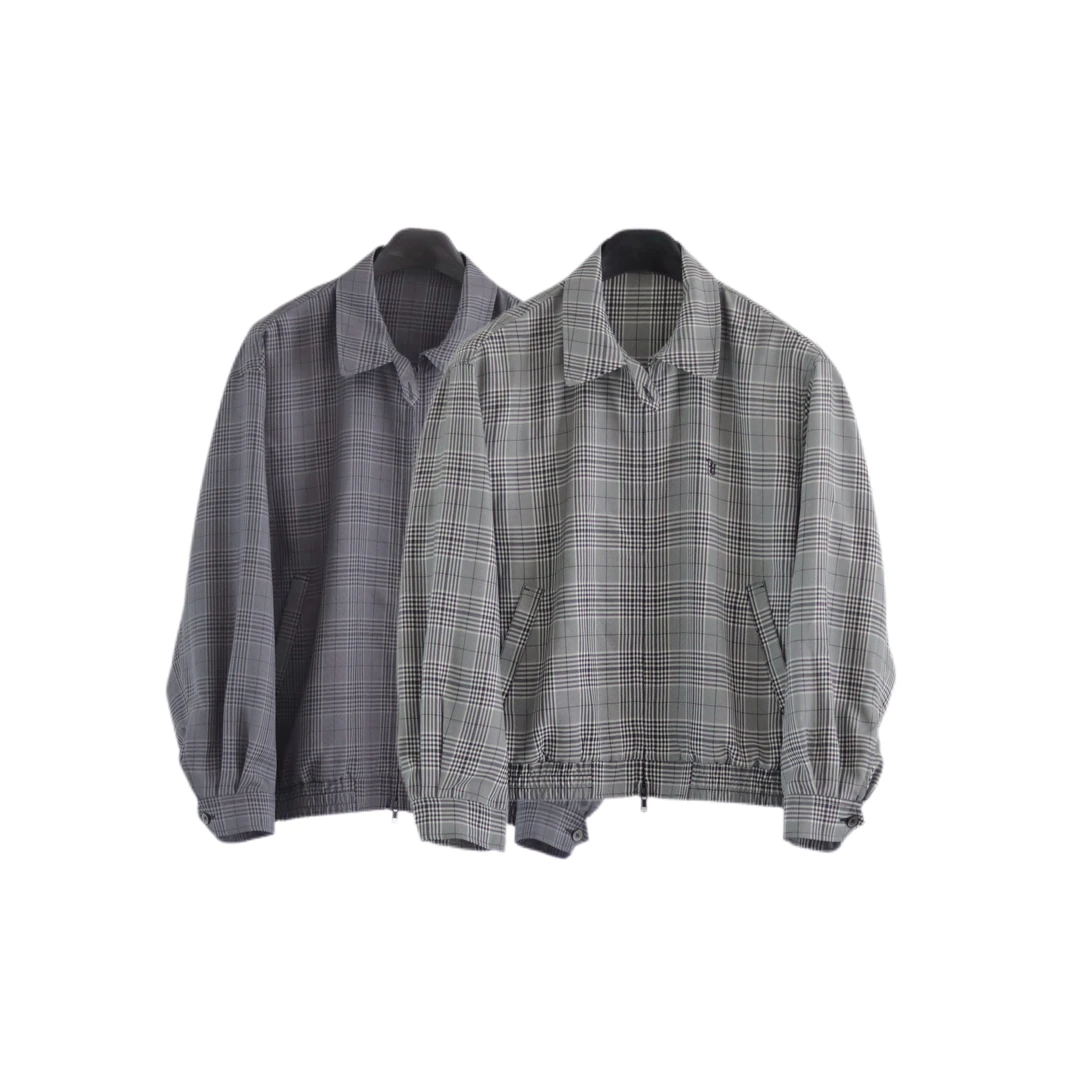 Cyninoid 千鸟格哈灵顿轻薄空气感老钱风休闲短款廓形中性风夹克