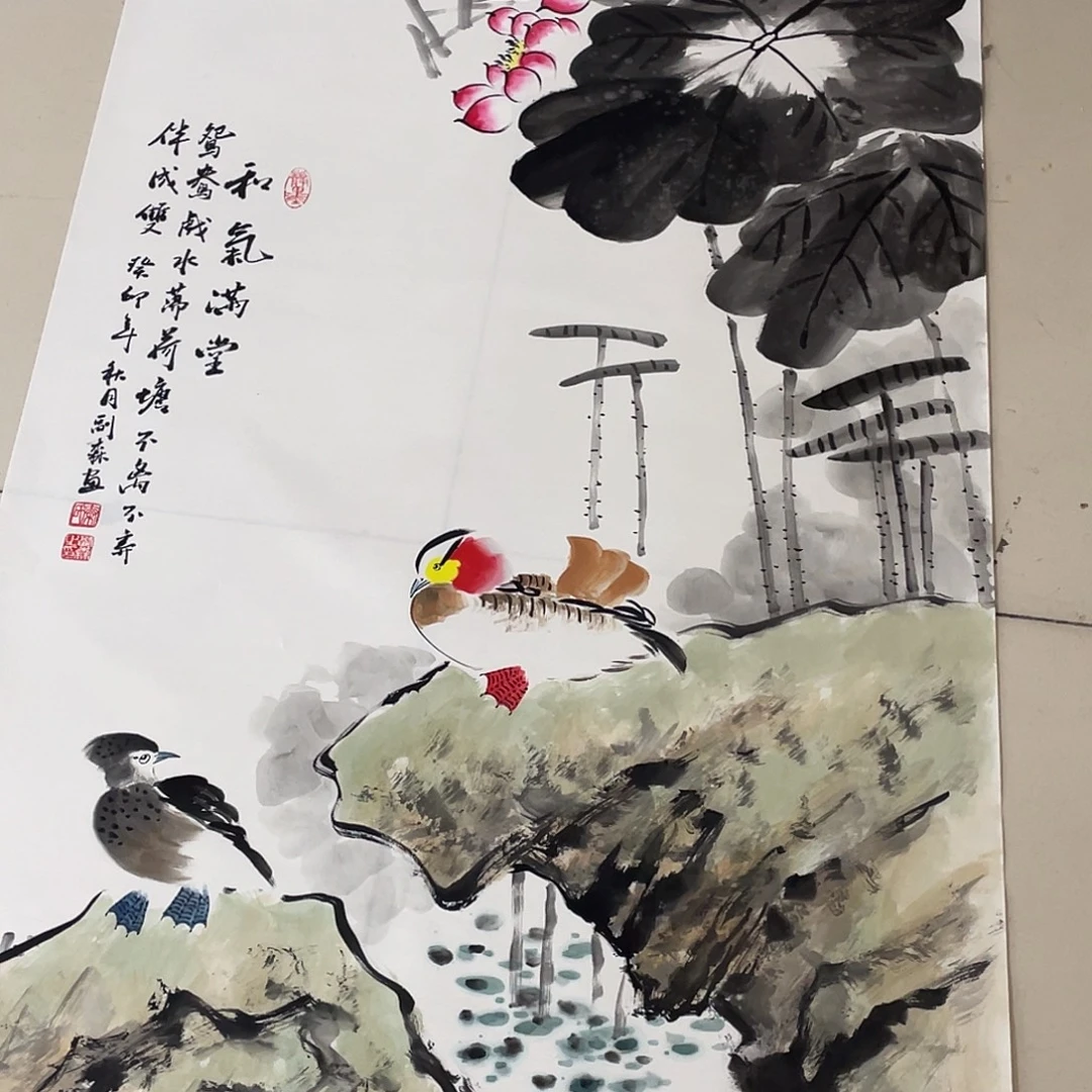 国画纯手绘的花鸟山水