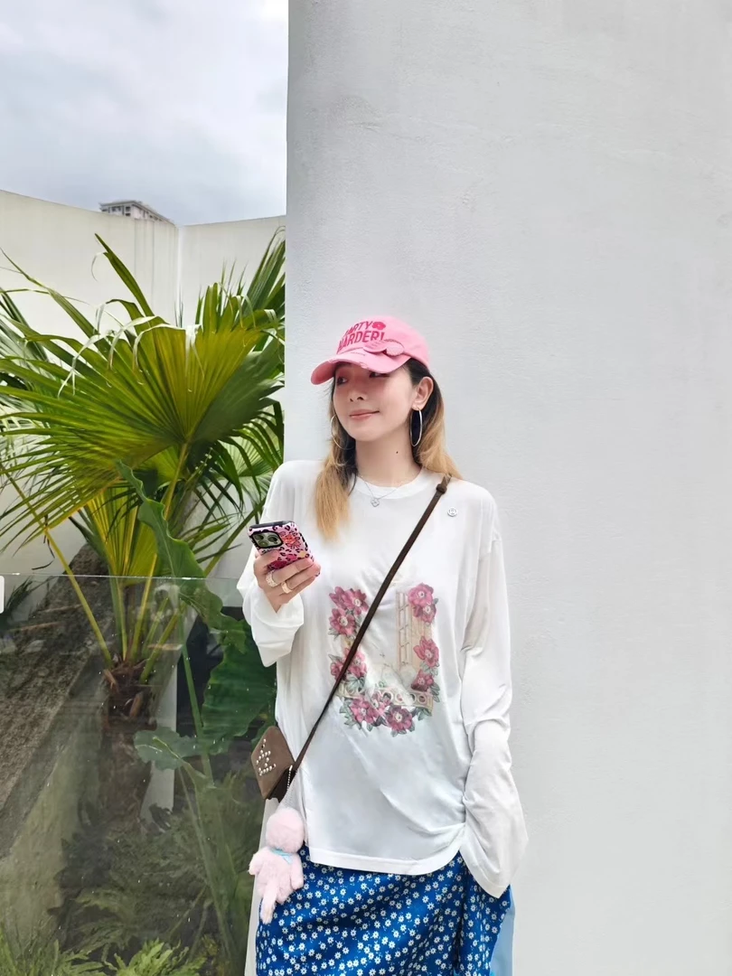亲妈~2025早秋新款套头花朵印花长袖天丝面膜防晒打底衫T恤