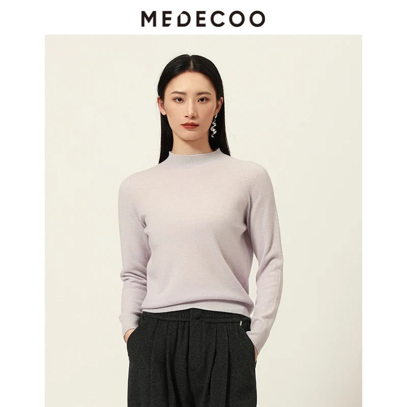 MEDECOO/墨蒂珂2025秋新款女圆领修身羊绒衫针织打底衫TJQ40307