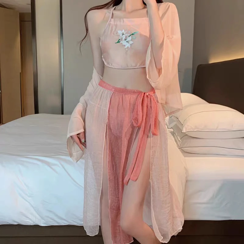 性感国风古风汉服仙气少女薄款纯欲中国风仙女刺绣汉元素大码裙子