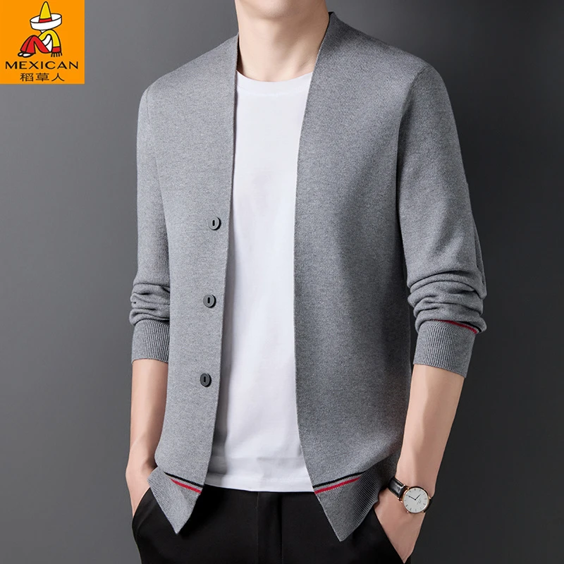Mexican/稻草人桑蚕丝羊毛衫针织商务休闲外套爆款高品质男士夹克