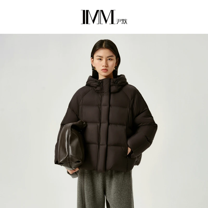 IMM尹默2024冬高密纤维面料连帽宽松短款90白鹅绒羽绒服外套女