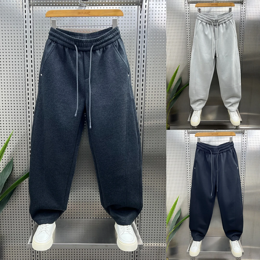 简约立体剪裁垂感弹力休闲裤男2025秋冬新款阔腿潮流宽松运动长裤