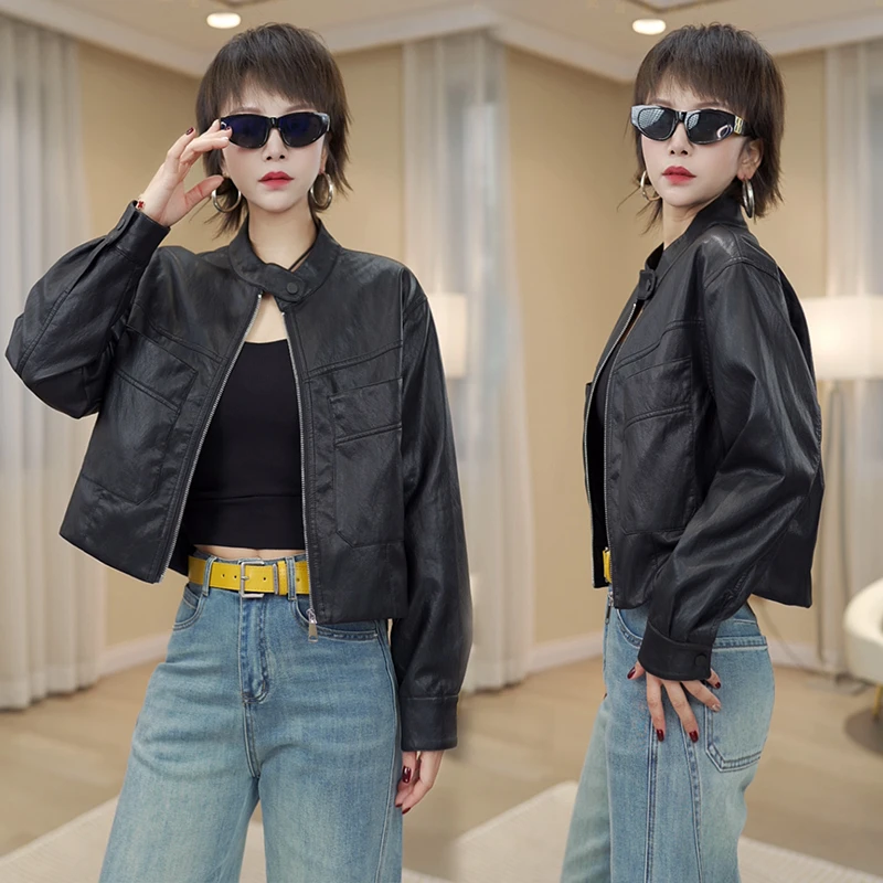 小个子机车风短外套2025春季新款时尚个性圆领设计感大口袋短外套