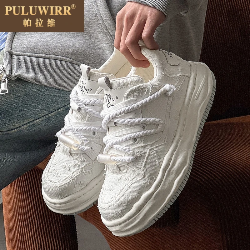 小众隐形增高鞋男生厚底板鞋2025新款白色鞋子男鞋情侣面包鞋百搭