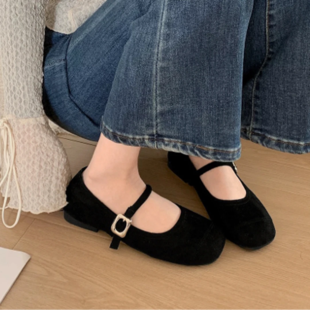 玛丽珍鞋平底圆头纯色浅口单鞋复古布鞋跟鞋黑色百搭鞋子女鞋