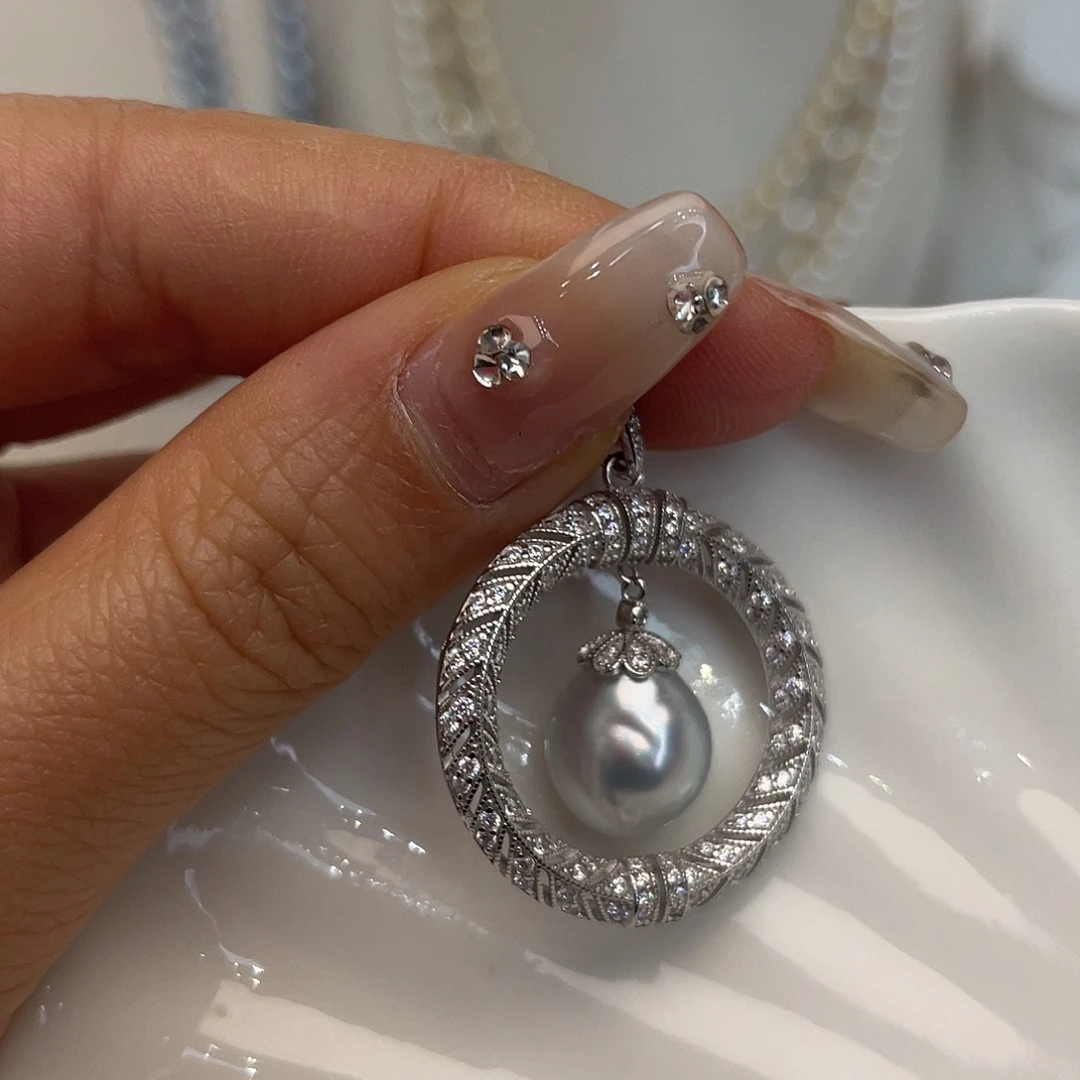 银S925镶嵌海水珍珠吊坠(不含链)