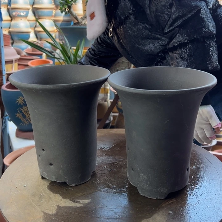 紫砂18+18素兰花盆 口径18×20