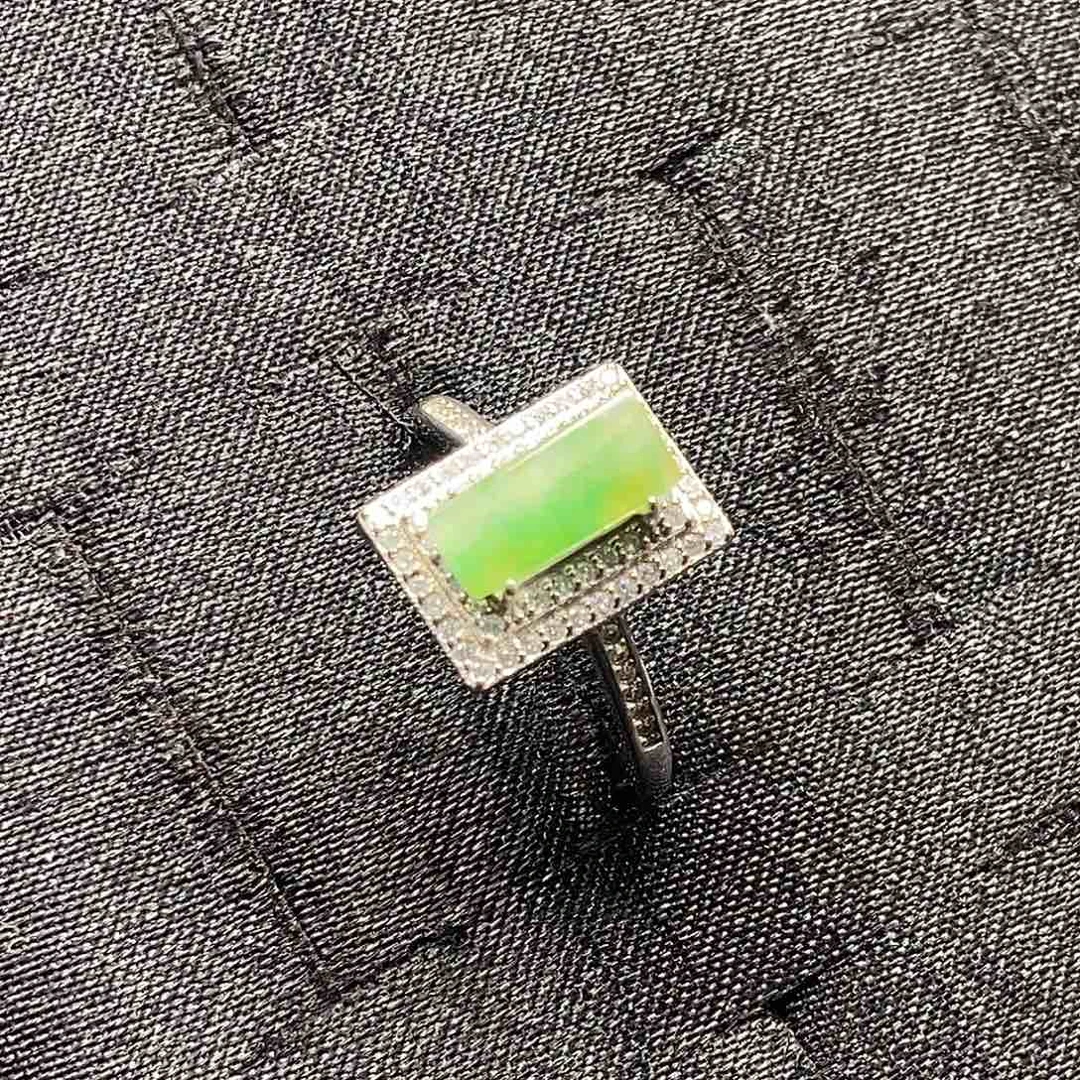翡翠银S925镀金镶嵌戒指