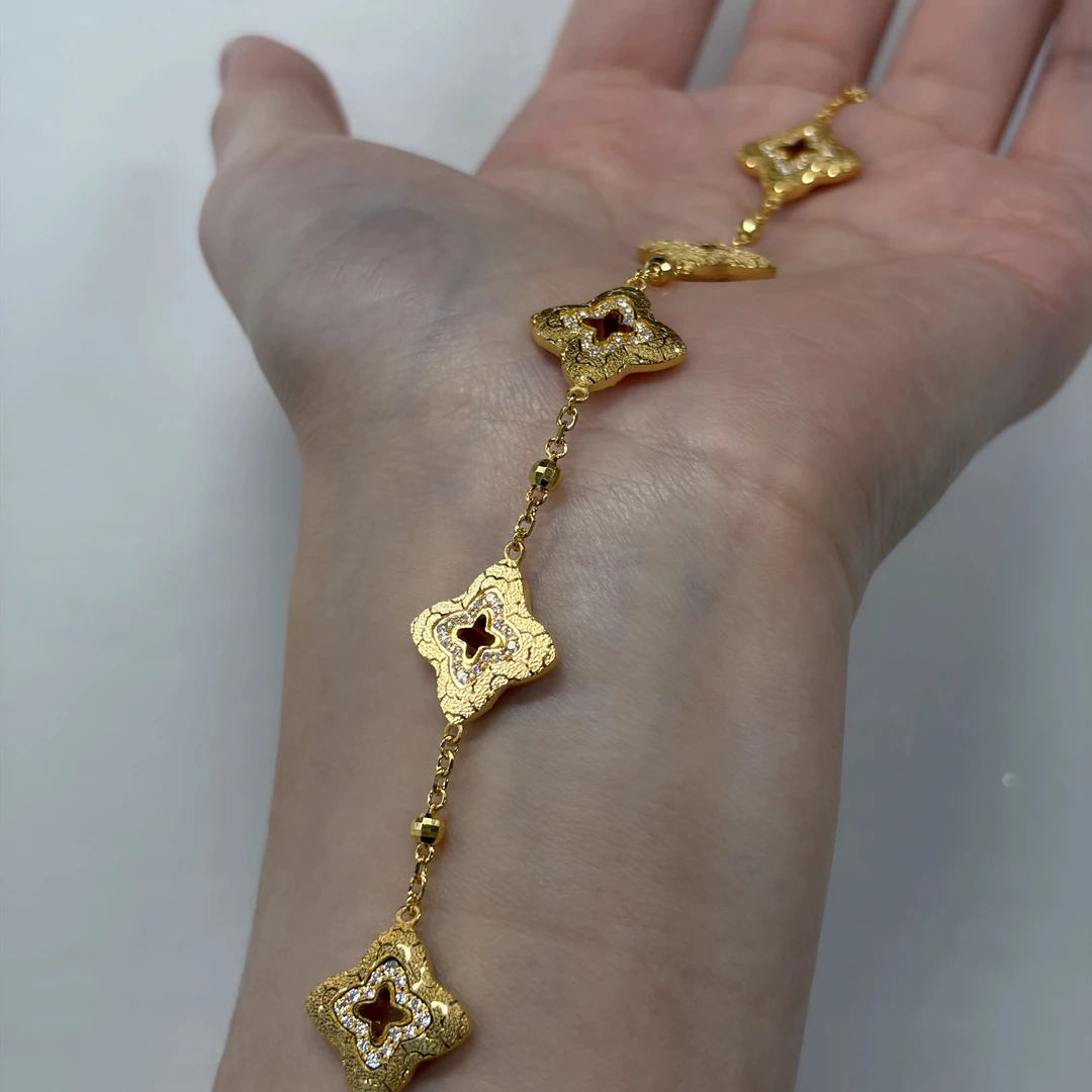 【金手链】百福五花点钻手链（大版）黄金5G足金999简约附加【688/288】