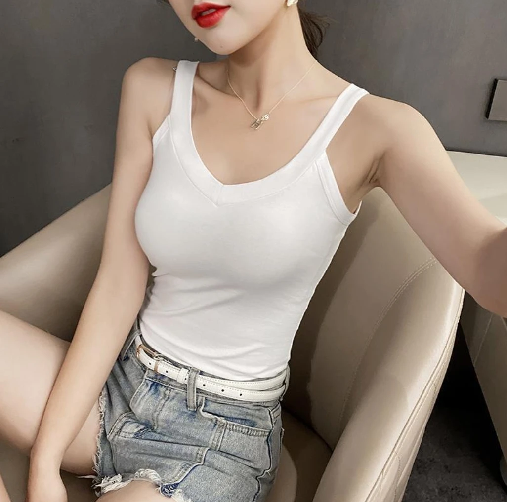 V领背心吊带女士贴身无痕修身春夏纯内搭外穿打底衫潮百搭