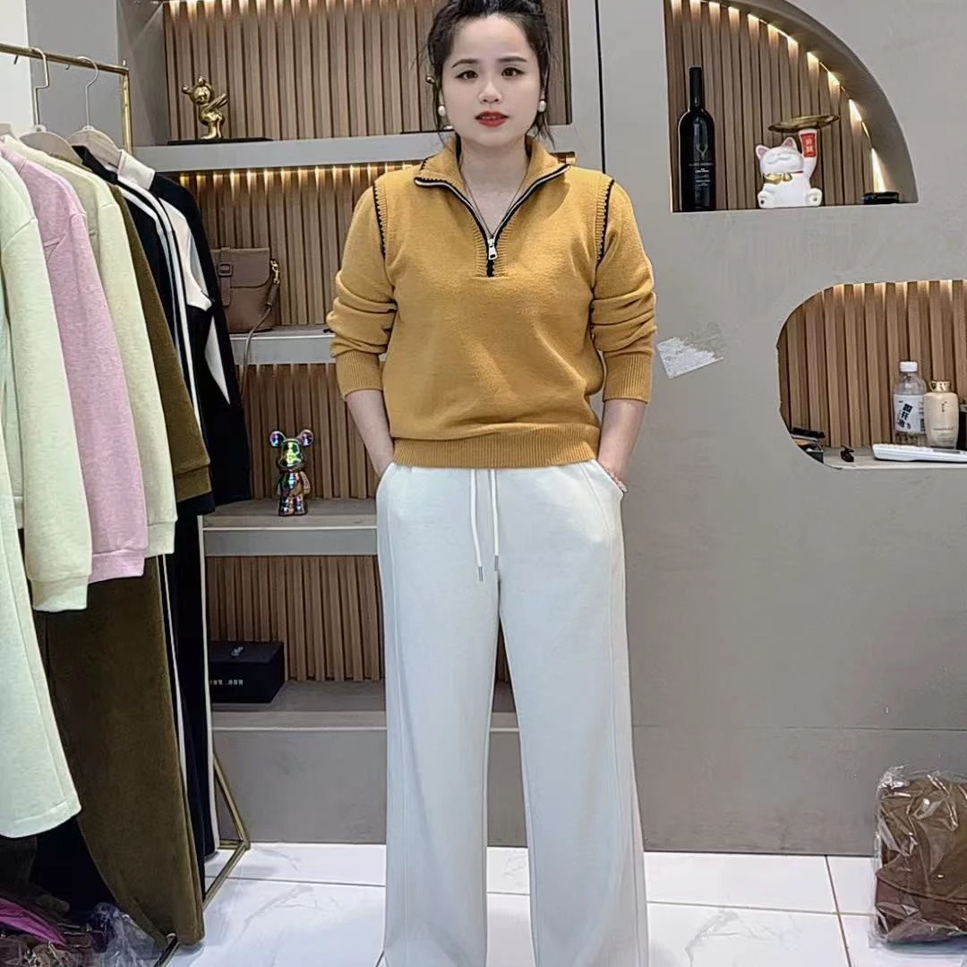 秋冬长袖半拉链翻领撞色女韩显瘦百搭设计感上衣0979