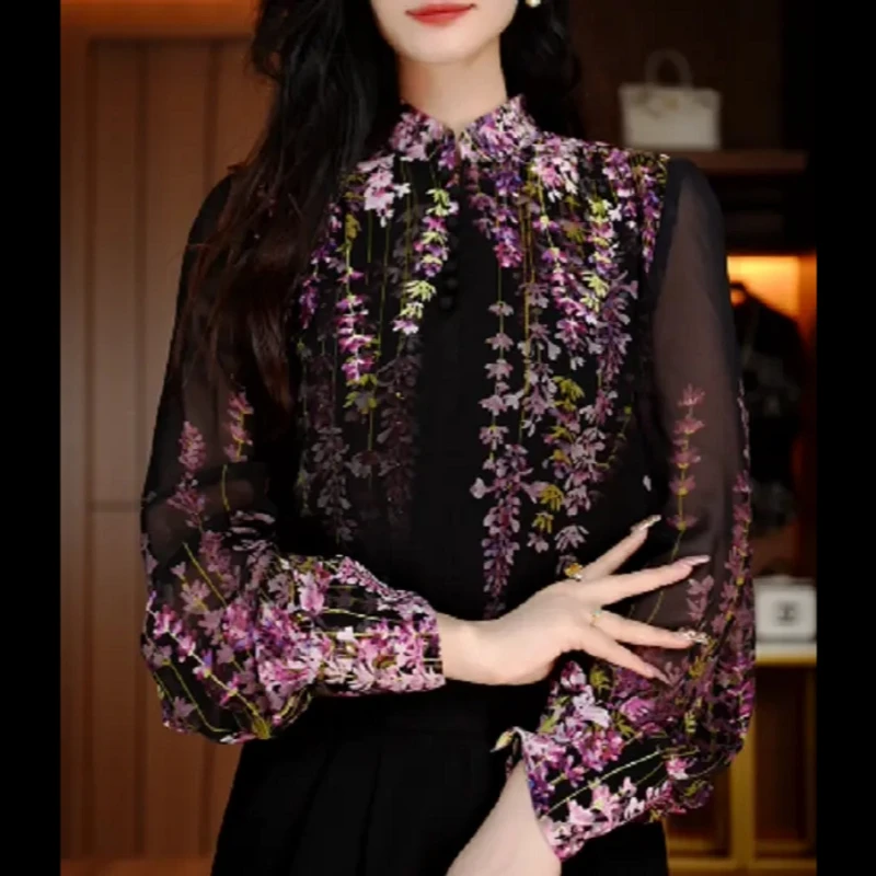 新款洋气宽松显瘦优雅轻奢气质印花百搭小衫