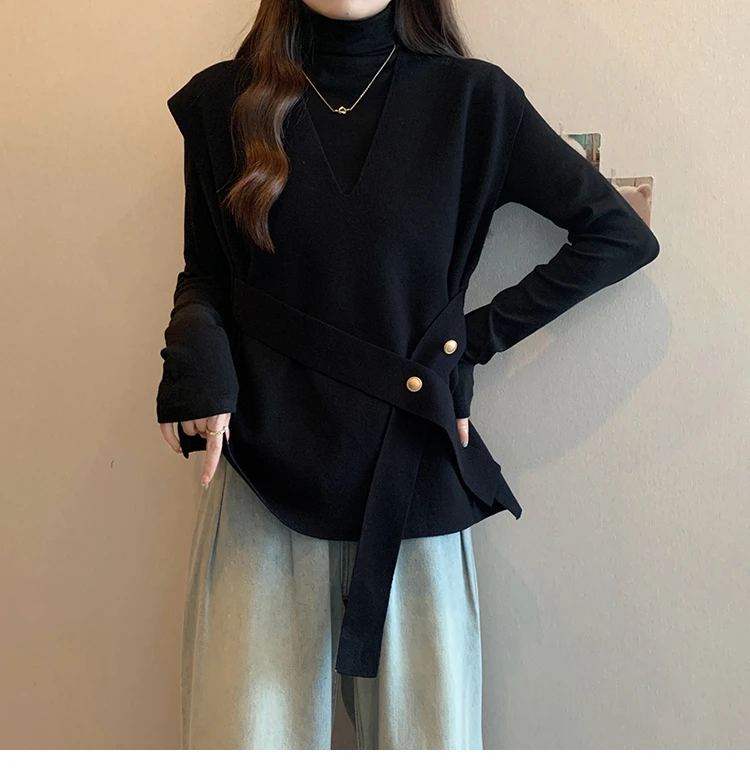 小香风针织衫毛衣收腰马甲背心配半高领打底衫女秋冬新款外穿上衣