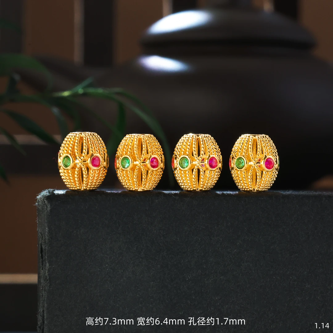 【金豆工厂】18K金豪镶金腰带枣珠瓜珠桶珠蜻蜓眼隔珠（厚5D金）V