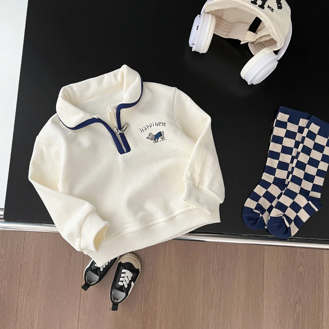 SJ24C02女童春装新款学院风翻领洋气卫衣男女宝宝休闲长袖上衣潮