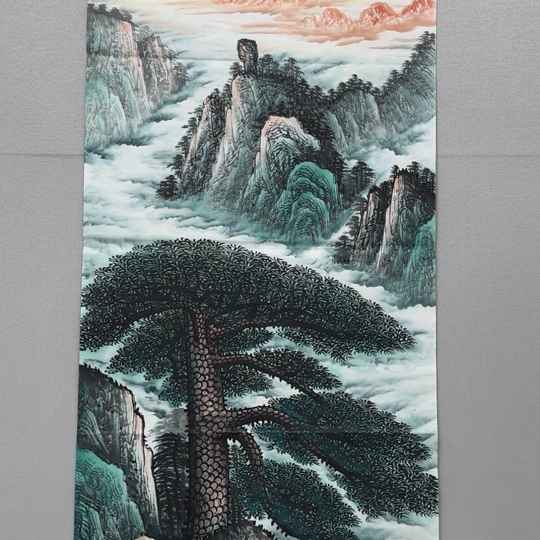 国画精品四尺竖幅迎客松贾敏