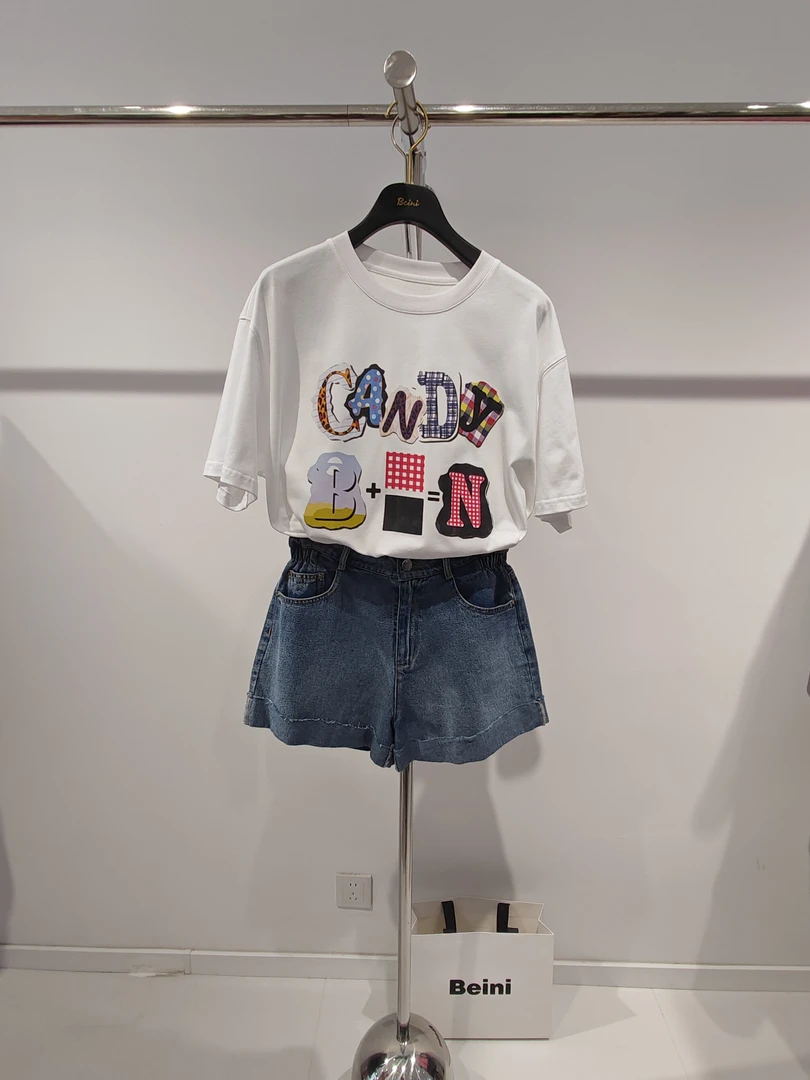 情侣夏季字母基础大众短袖T恤时尚白色宽松洋气潮流辣妹风公主风