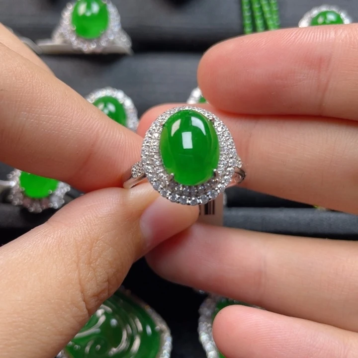 翡翠戒指银S925镶嵌戒指