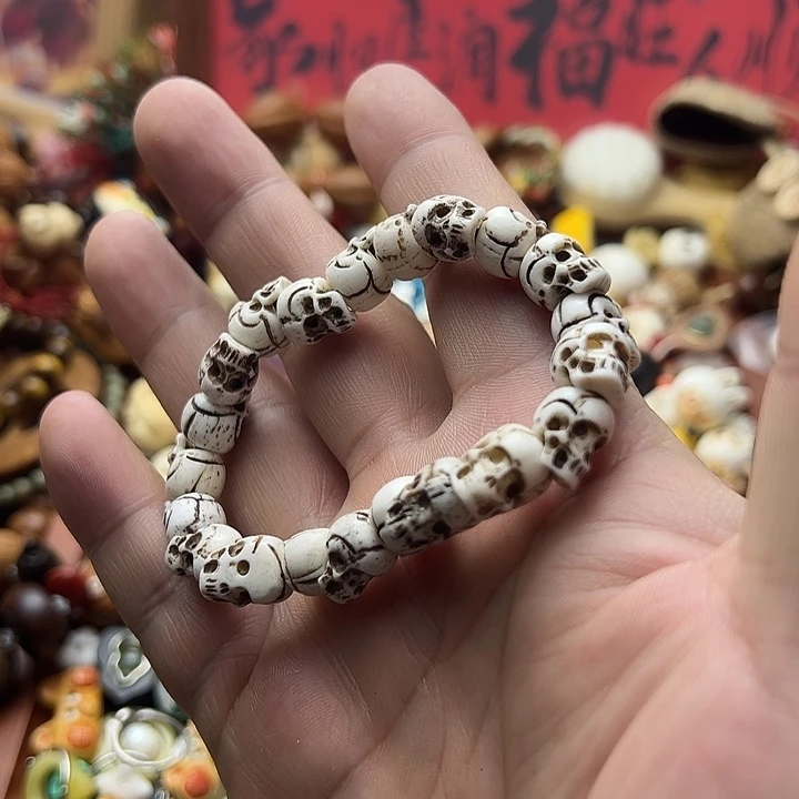 非金属驼骨做旧骷髅手链
