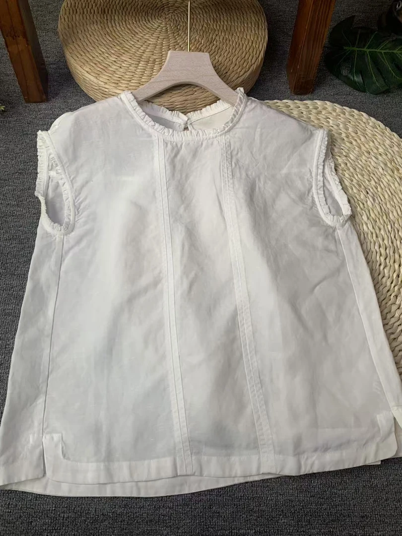 WH-089【80汉麻20天丝】夏季新款花边圆领套头上衣时尚百搭透气背心