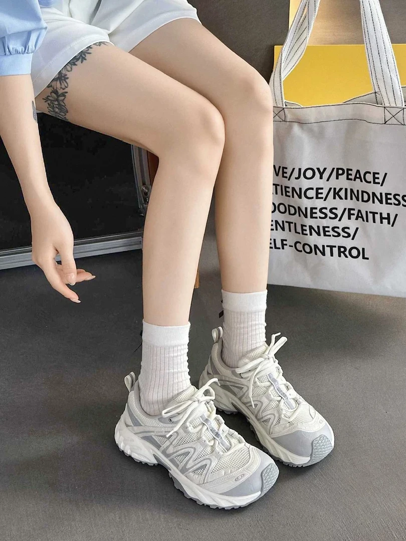 【SiSi】新款真皮厚底歪头登山鞋网面透气户外徒步休闲运动鞋老爹鞋