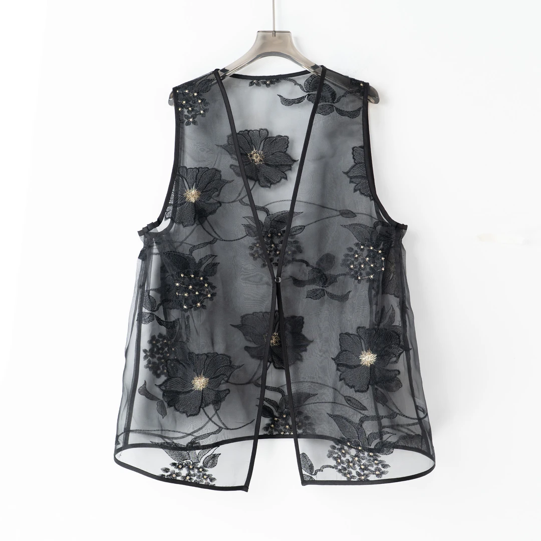 PW250420大码女装胖MM夏季时尚百搭马甲小众设计重工刺绣马甲外搭