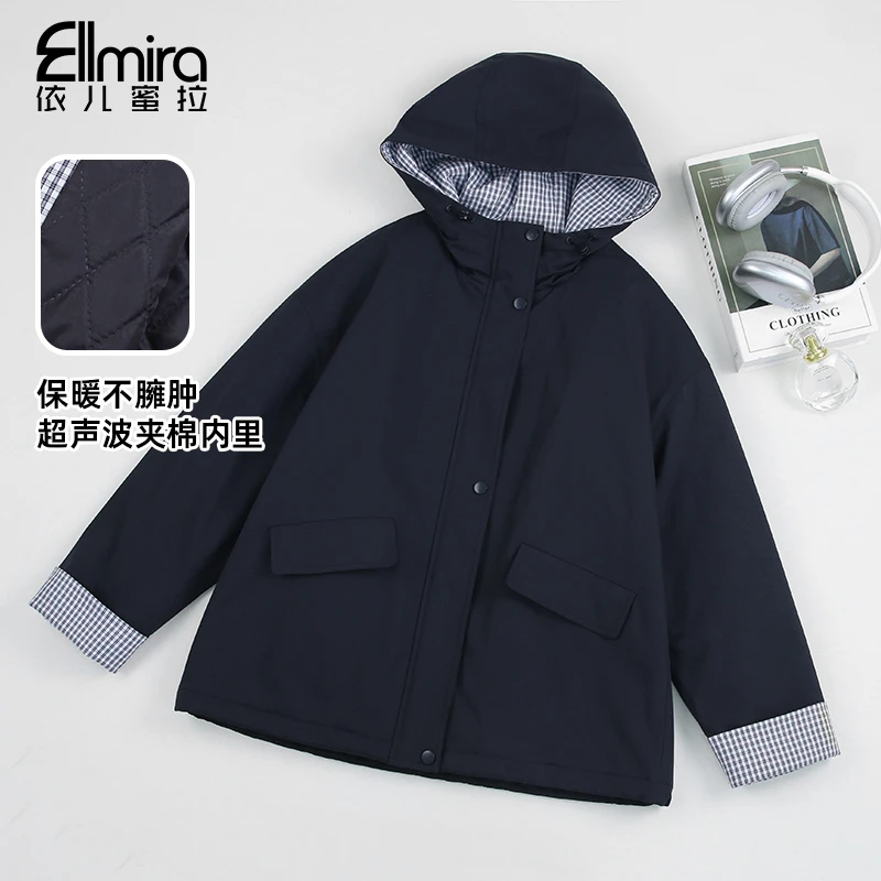 【二店】9564女童外套学院夹棉加厚格子儿童上衣连帽新款大童洋气潮