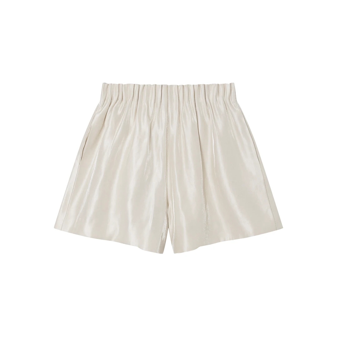 【光漪】夏季缎面松紧腰纯色珠光高奢短裤BB25X283