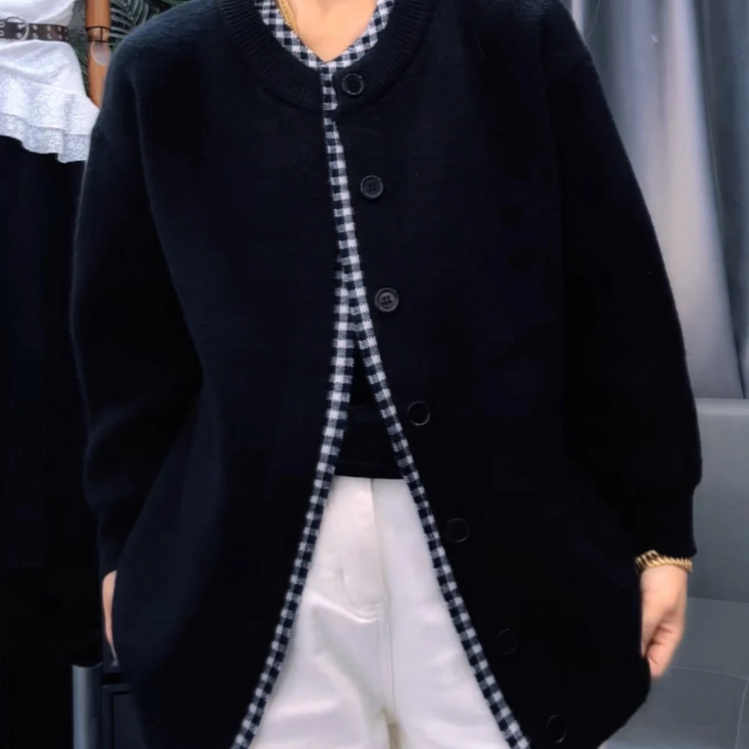 男女同款 假两件毛衣 轻奢修身型短款秋季针织宽松型外套针织衫