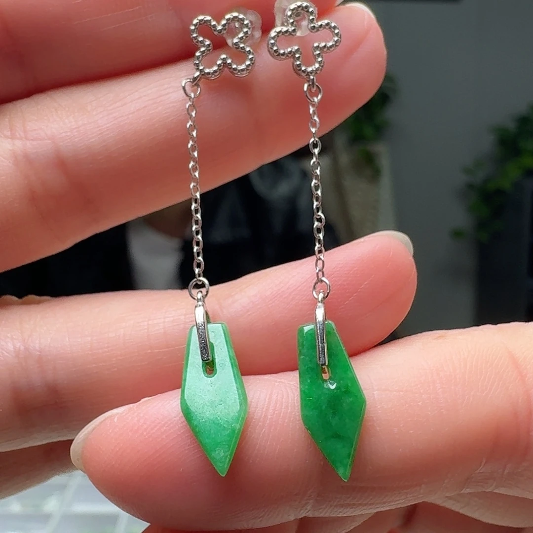 翡翠银S925镶嵌耳饰天然