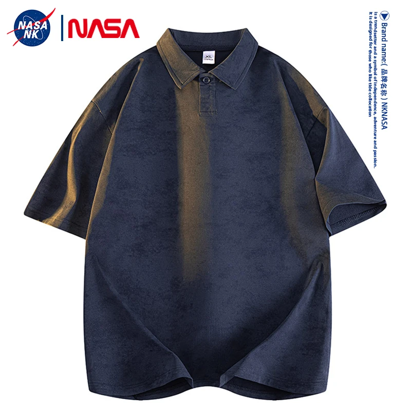 NASA联名休闲夏季短袖t恤男生复古日系潮流宽松百搭半袖polo上衣