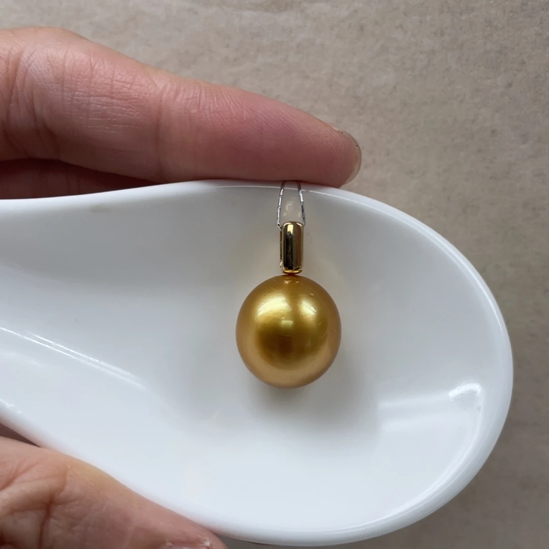 海水珍珠吊坠(不含链)18K金镶嵌13.5mm