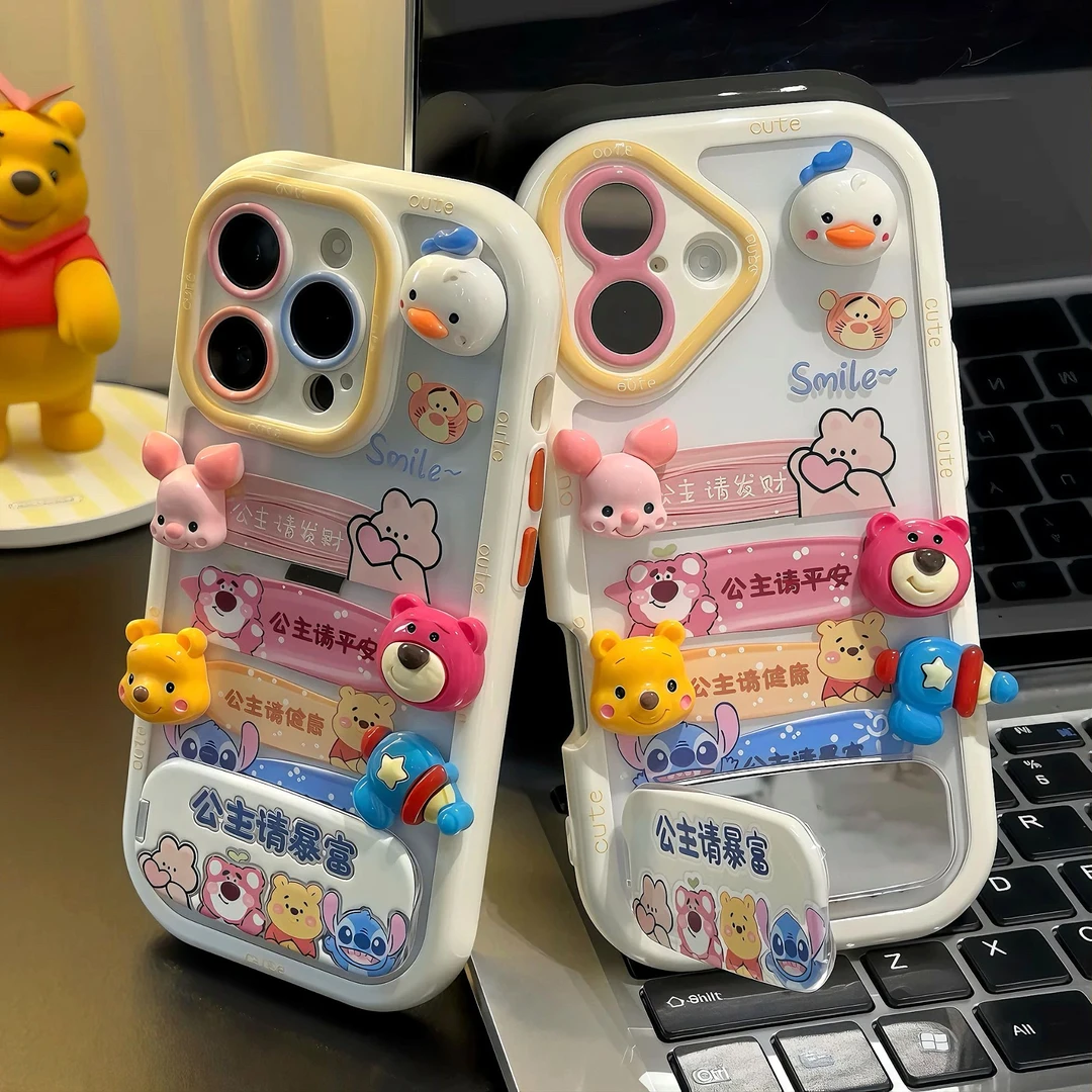 雅天立公主请暴富支架适用苹果16手机壳iPhone15奶油华为vivo小米