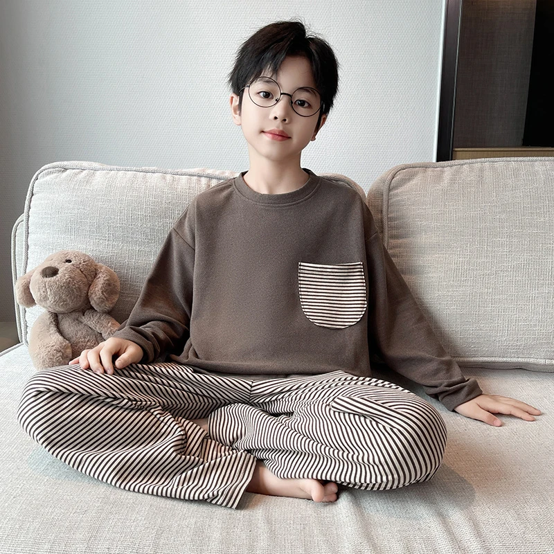 男童睡衣秋款中大童家居服套装2025新款儿童男孩秋季德绒宽松时尚