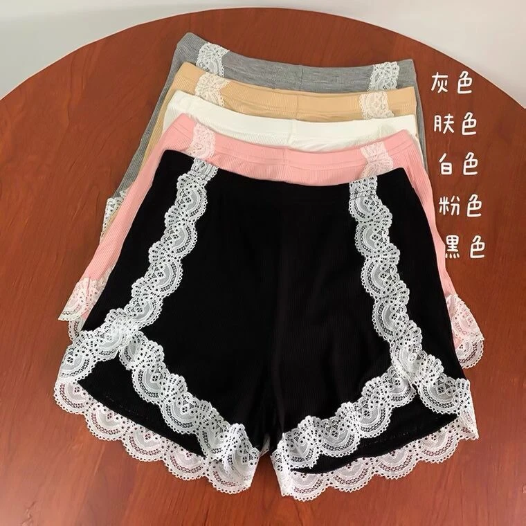 短裤花边夏季女安全裤打底裤冰丝三分打底螺纹女防走光蕾丝侧薄款