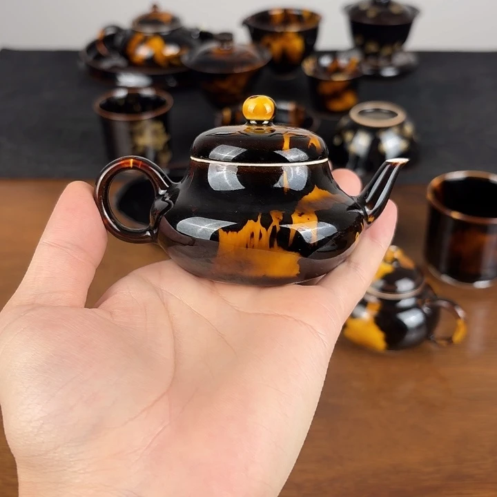 瓷玳瑁釉迷你小品壶