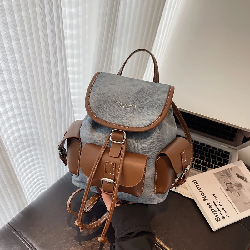 超复古双肩包！2025新款通勤百搭后背包时尚撞色外出小书包学生女