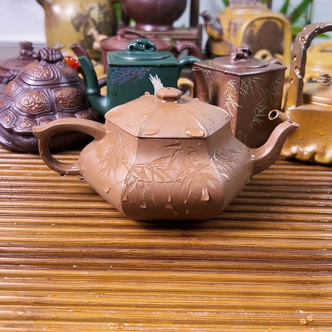 紫砂茶壶六方军的紫泥260cc