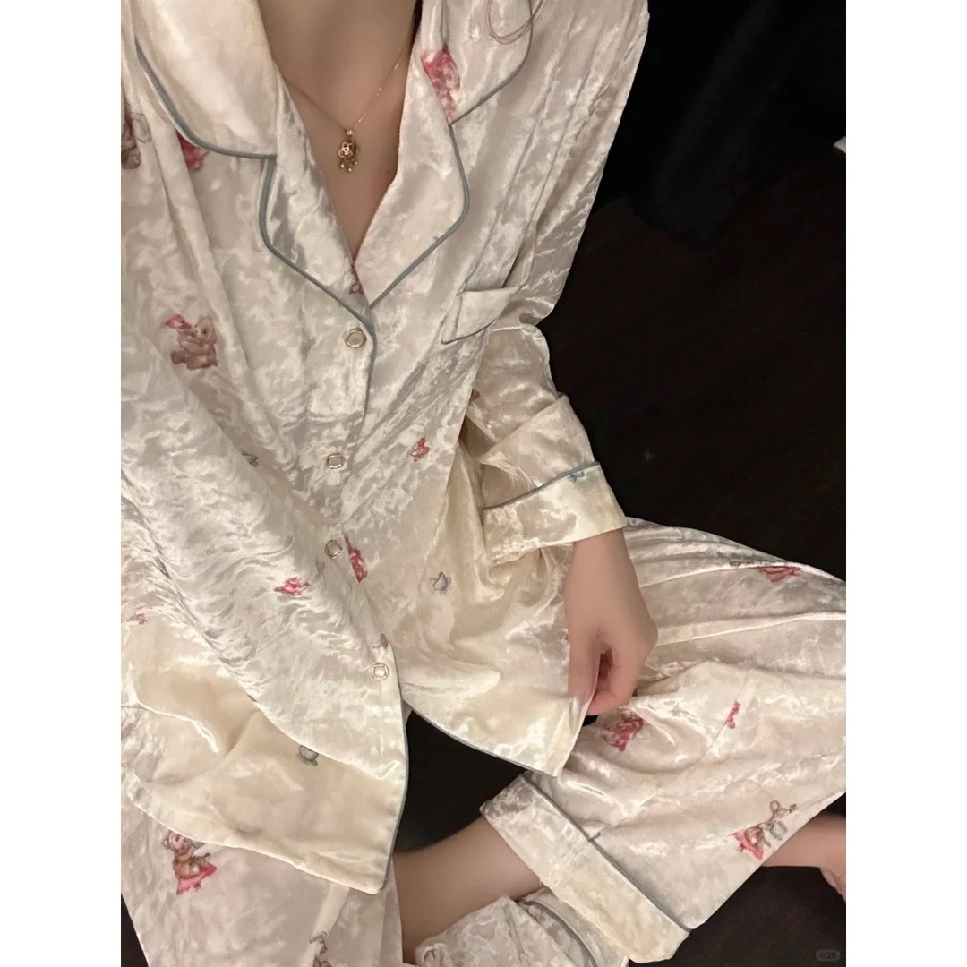 2025年高级感金丝绒保暖睡衣女款冬季新款毛绒家居服大码套装女生