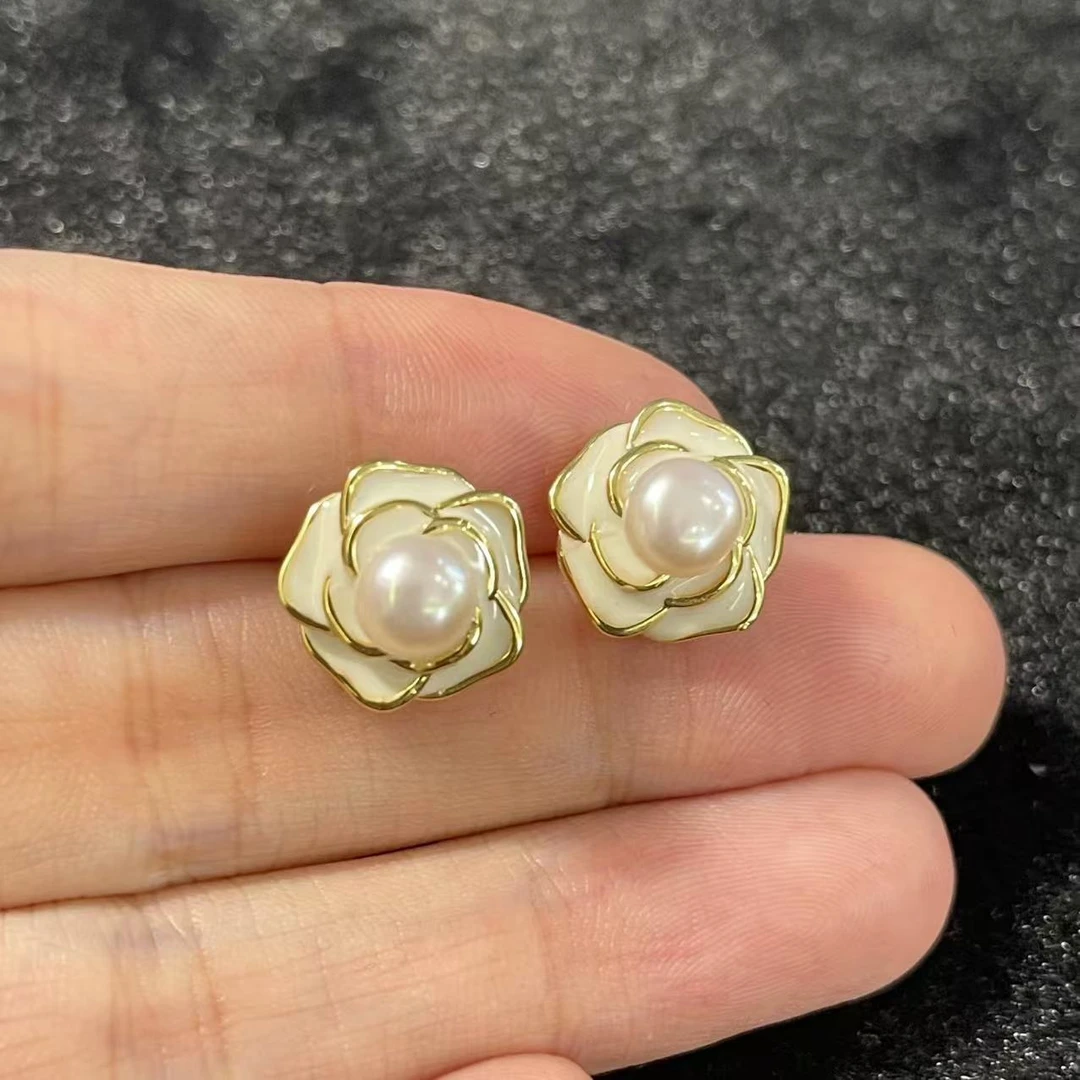 925银耳饰 【玖凤楼珠宝】山茶花珍珠耳钉气质优雅百搭时尚送礼